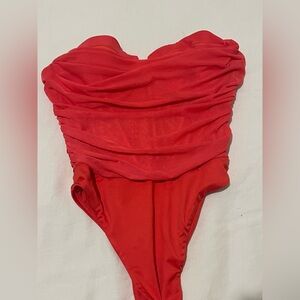 Oh Polly sleeveless tube ruched corset pink red size 4 bodysuit